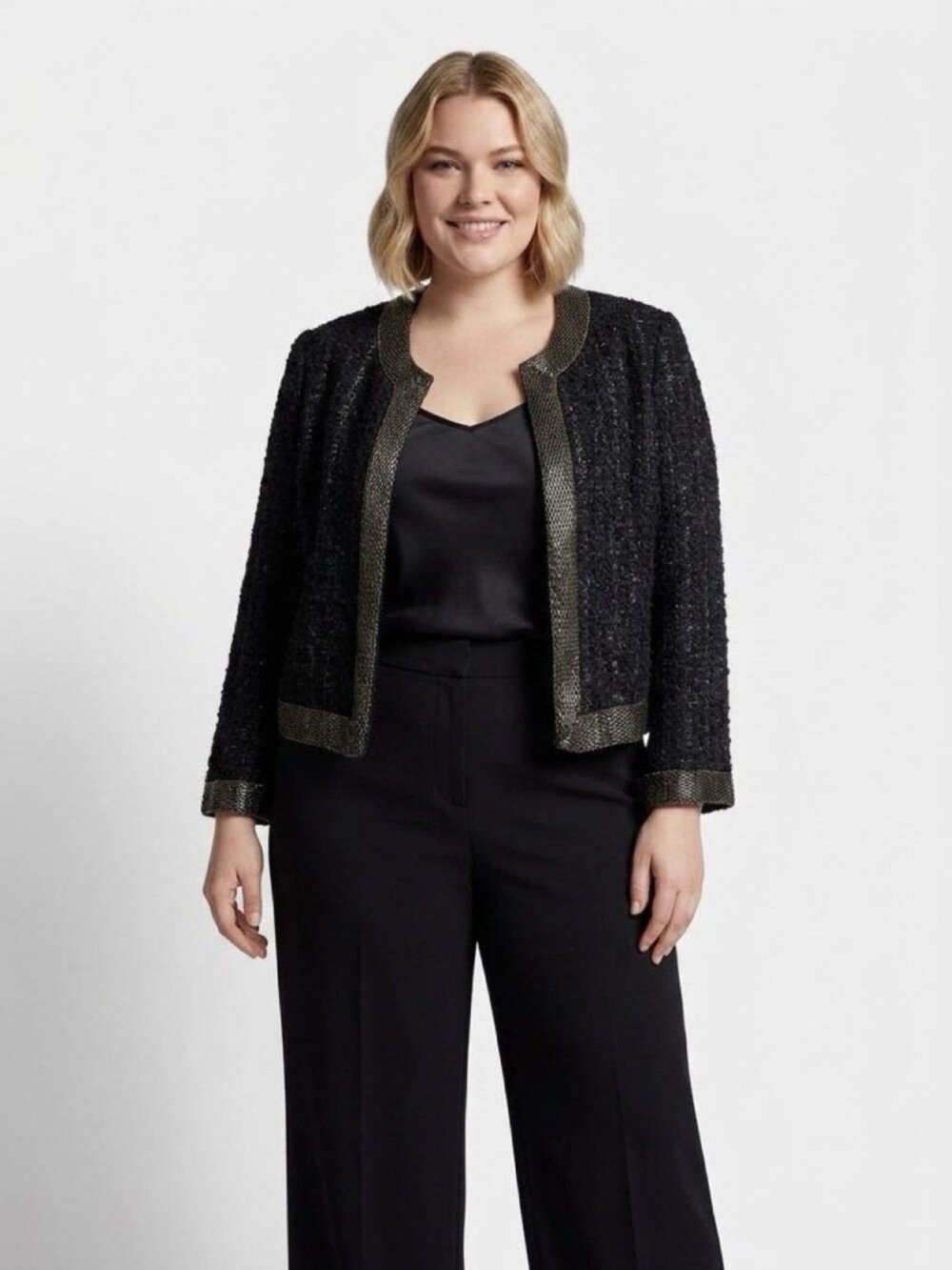 PARKER Black Wool Blend Gunmetal-tone Chain Link Detail Long Sleeve Jacket Sz M